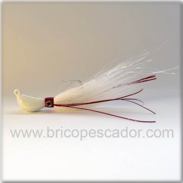 Banana bucktail 42 gr. blanco tiras rojas.