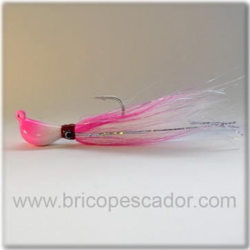 Señuelos artesanales. Banana bucktail 56 gr. rosa y blanco.