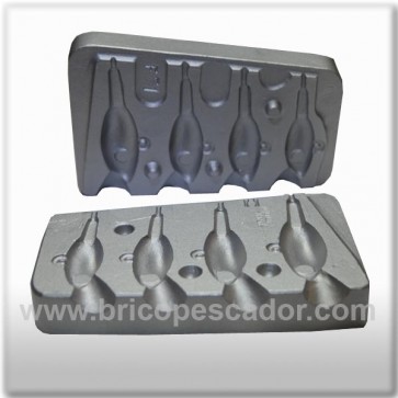 Molde de aluminio jig cabeza de bala 16, 18, 20 y 25 gr.