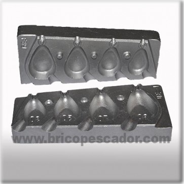 Molde de aluminio para plomada lágrima plano 30 a 80 gramos. Grapa.