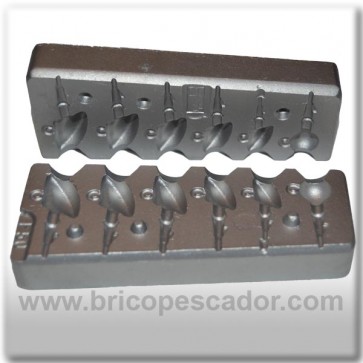 Molde de aluminio para jigs de plomo entre 6 y 18 gramos.