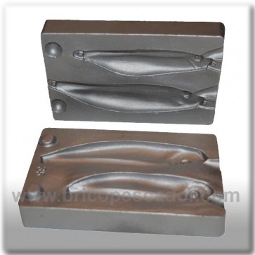 Molde de aluminio para plomo 2 jigs 120 y 200 gramos.