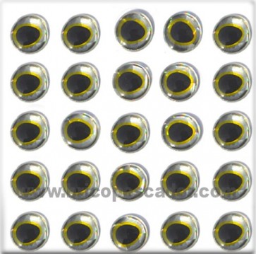 Ojos 3d asimétricos plata amarillo 9 mm.