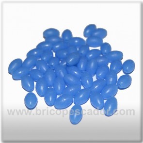 Perla perforada luminiscente azules de 8 x 5 mm.