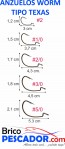 tamaños de anzuelos worm texas